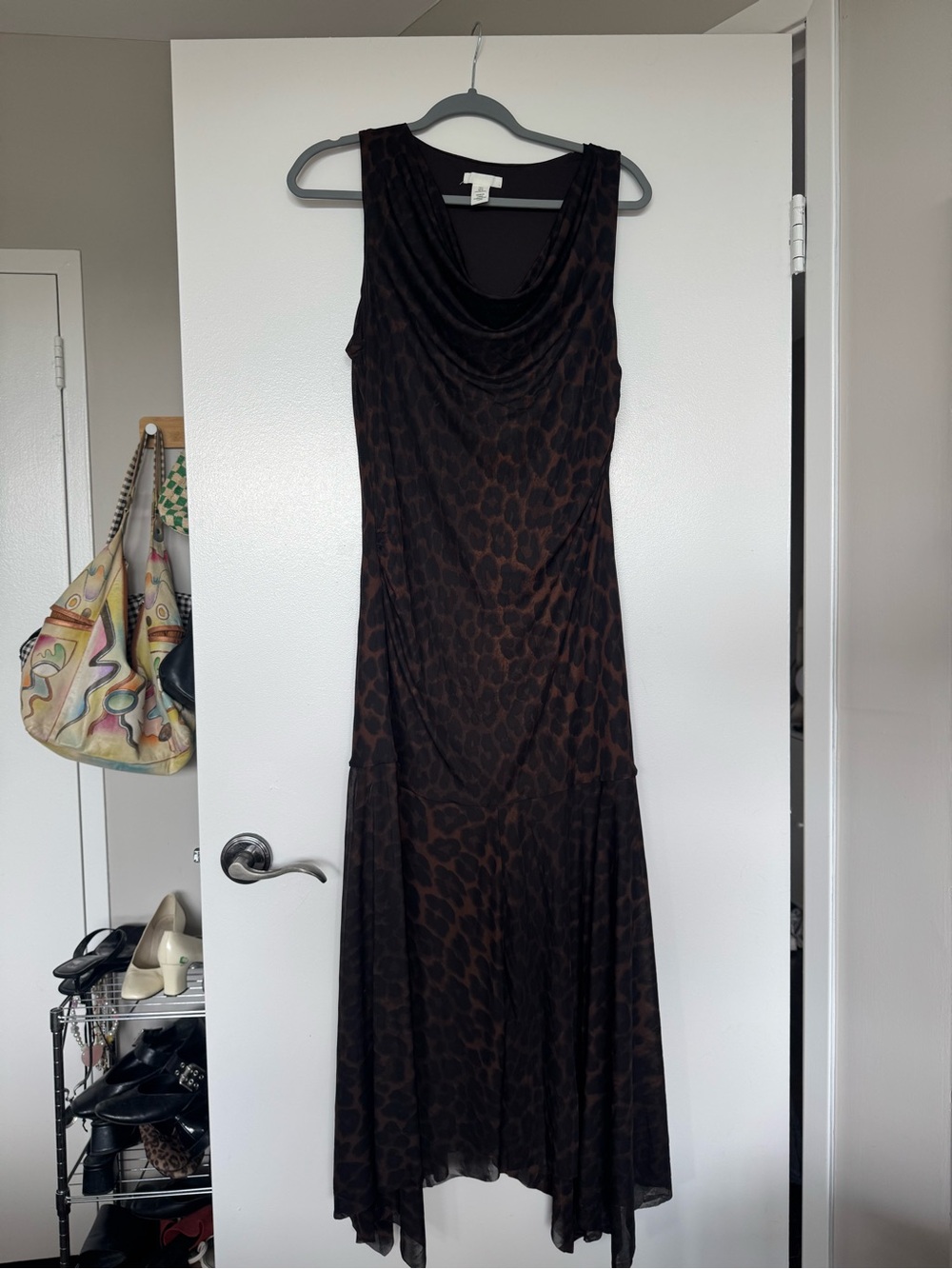 H&M Sleeveless Brown Leopard-Print Midi Dress